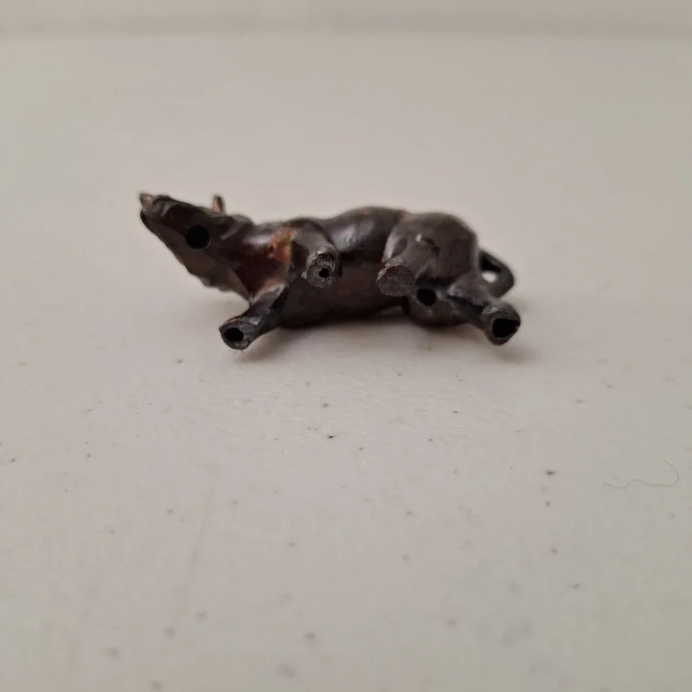 Early Antique Brass Rhinoceros Figure Miniature 2.75